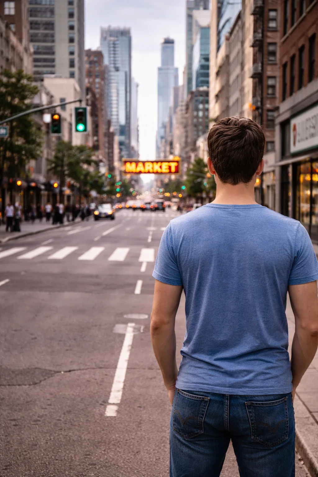 A woman standing at the front door of an ordinary suburban home, ready to begin a short walk down the block.